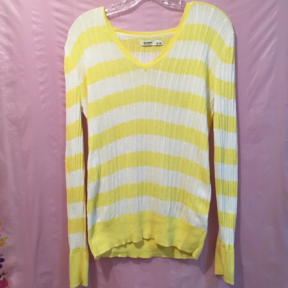 Old Navy Yellow & White Striped V-neck Sweater, M